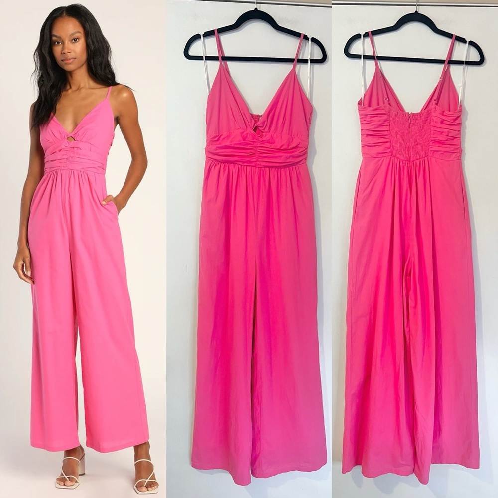 Send a Message Pink Gathered Wide-Leg Jumpsuit